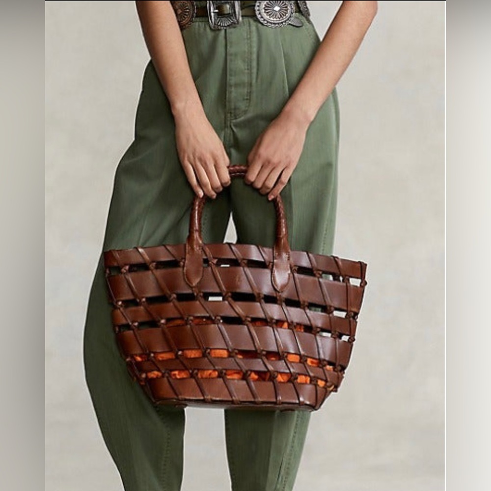 Polo Ralph Lauren Leather Open Bascket-Weave Tote Bag